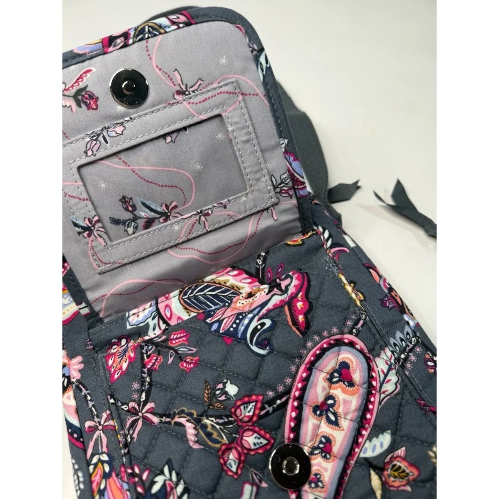 Vera Bradley Quilted Paisley Crossbody Shoulder Bag Gray Pink Floral & Wallet
